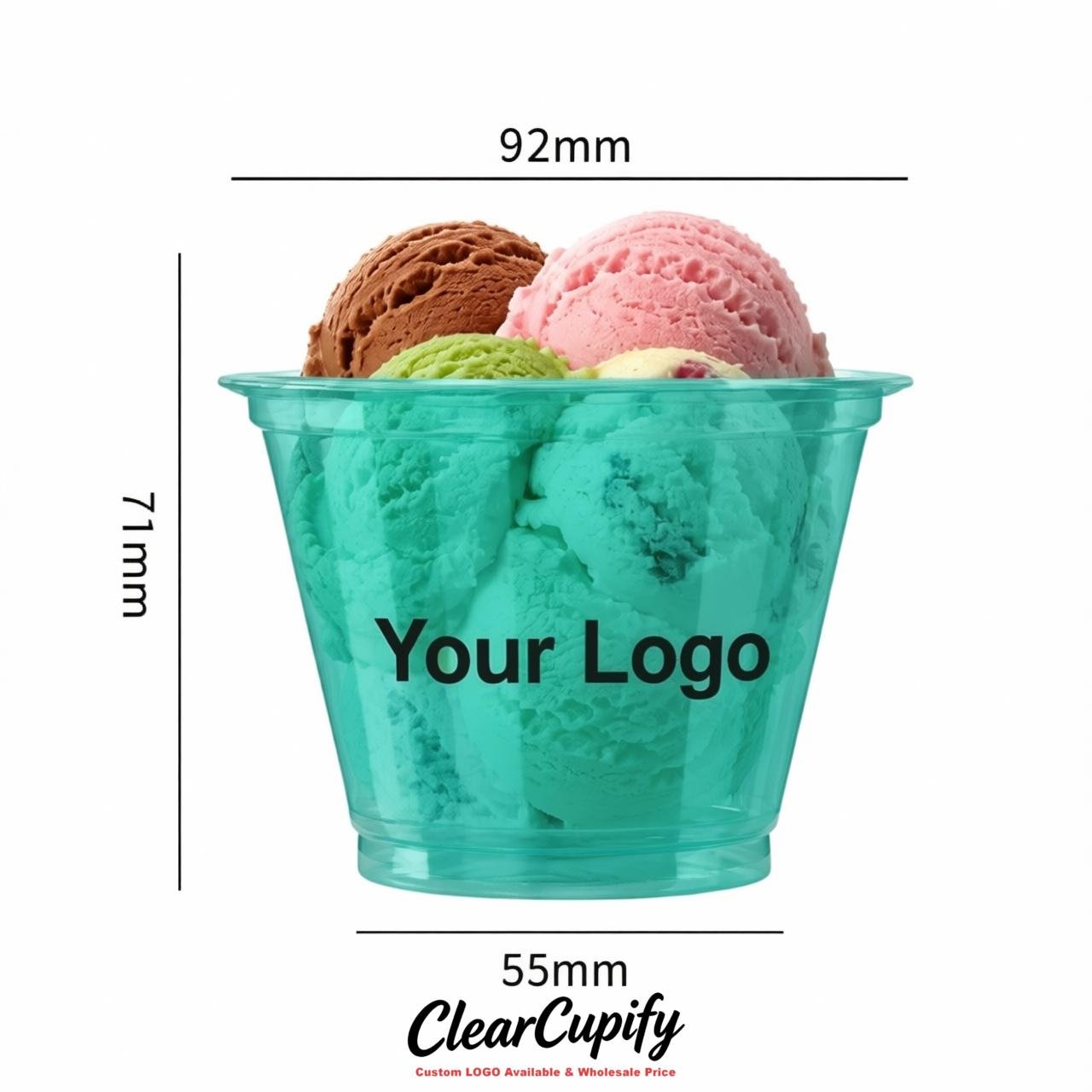 Turquoise Clear Plastic Ice Cream Cups Wholesale with Custom Logo
