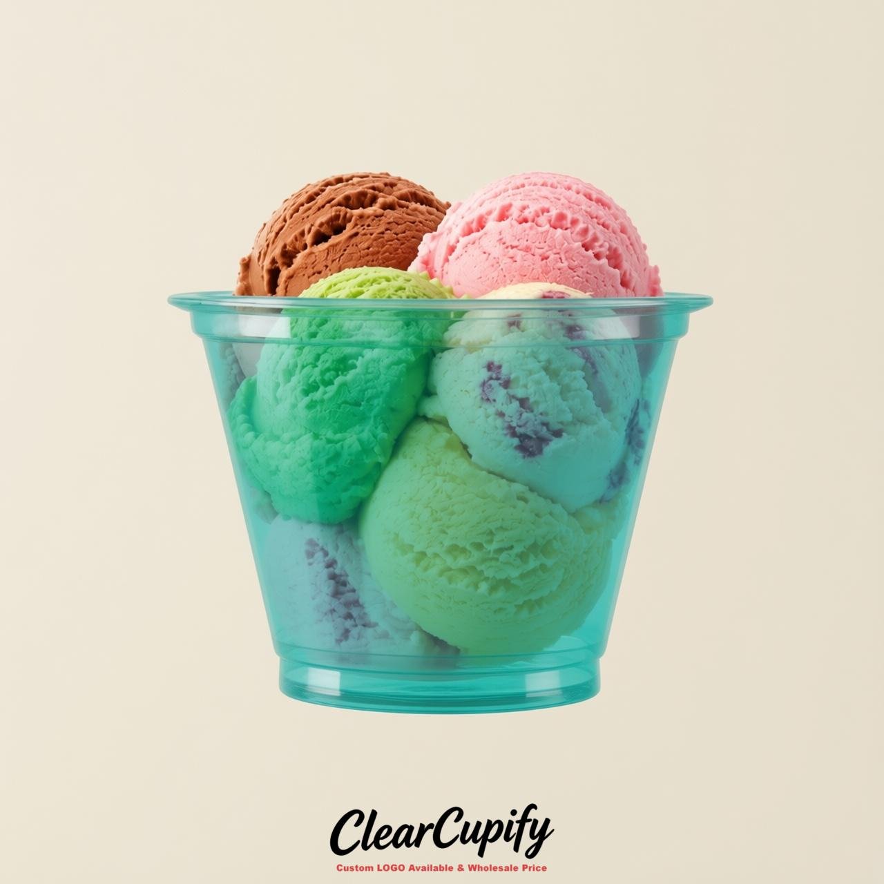 Turquoise Clear Plastic Ice Cream Cups Wholesale with Custom Logo