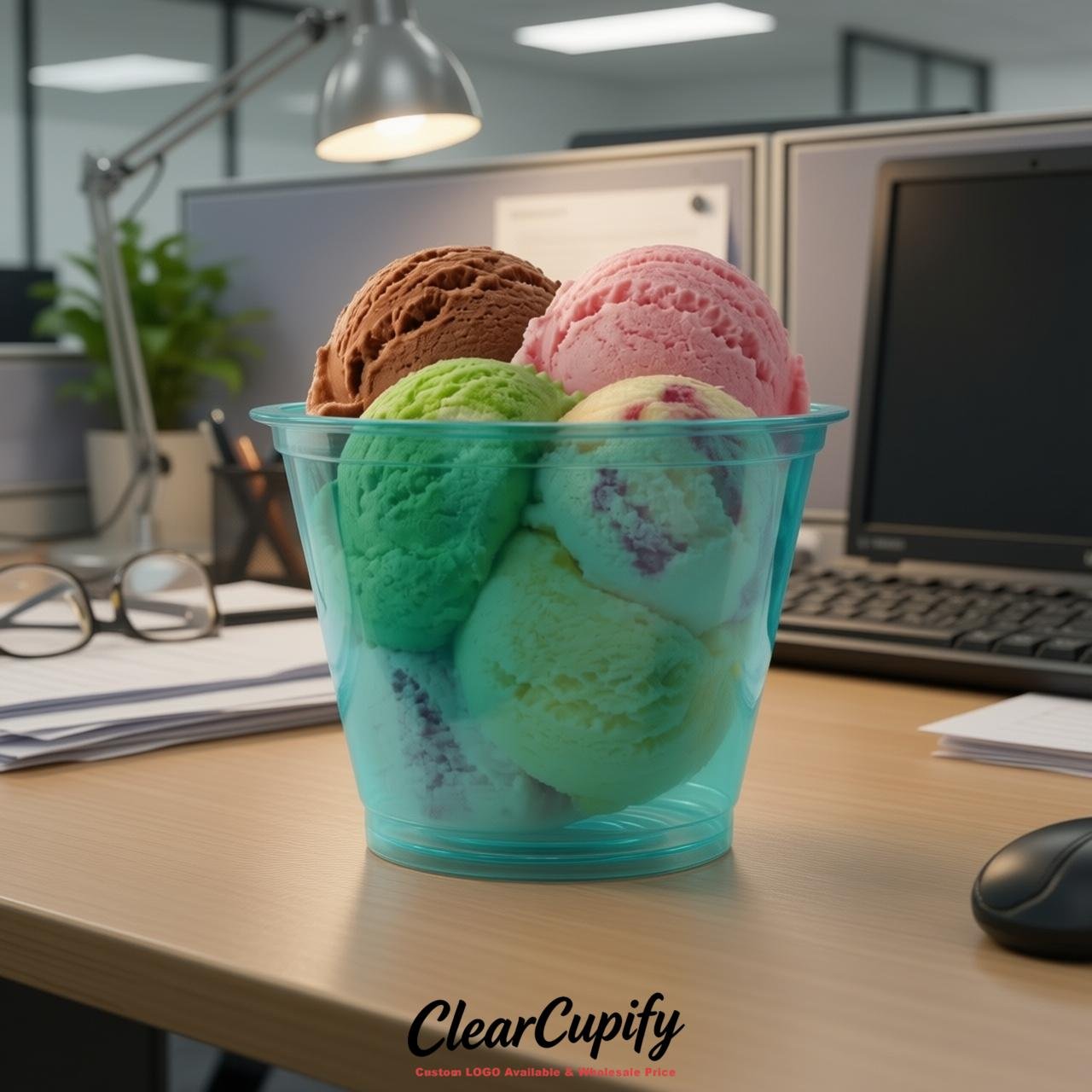 Turquoise Clear Plastic Ice Cream Cups Wholesale with Custom Logo