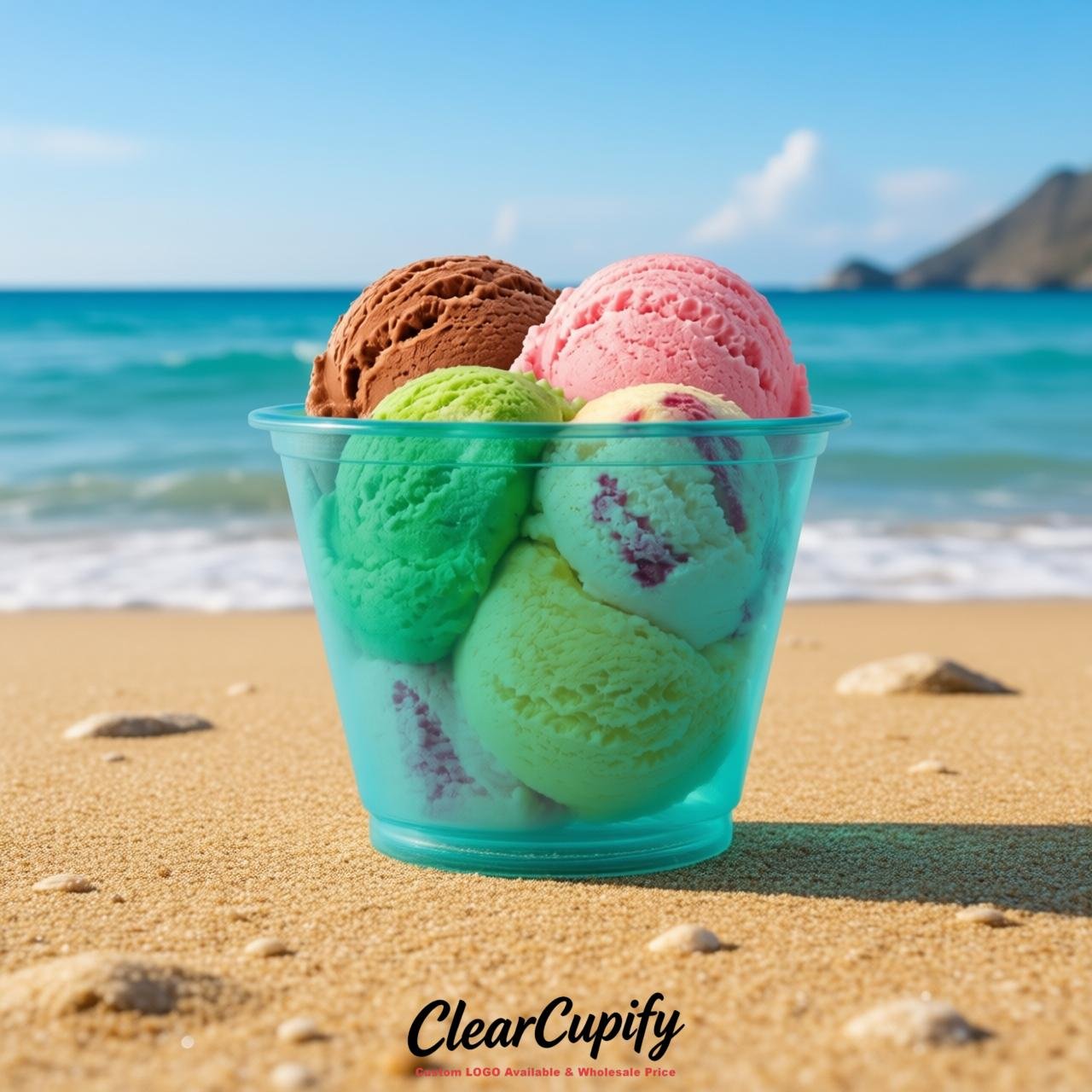 Turquoise Clear Plastic Ice Cream Cups Wholesale with Custom Logo