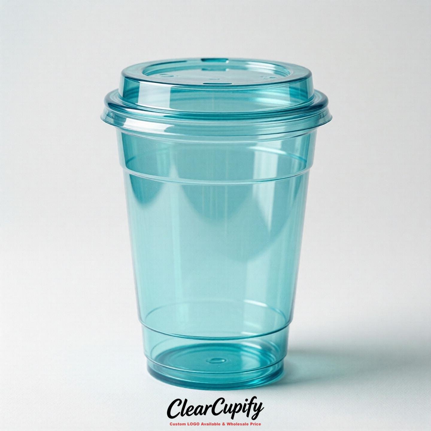 Blank Translucent Turquoise Clear Plastic Cups with Lids - Choice of PET/PP/PLA