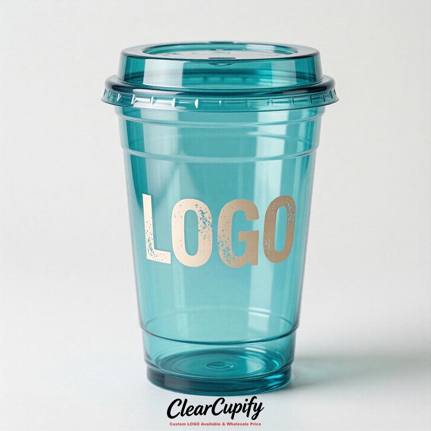 Turquoise Clear Plastic Cups with Custom Logo 12oz / 16oz / 20oz / 24oz / 32oz
