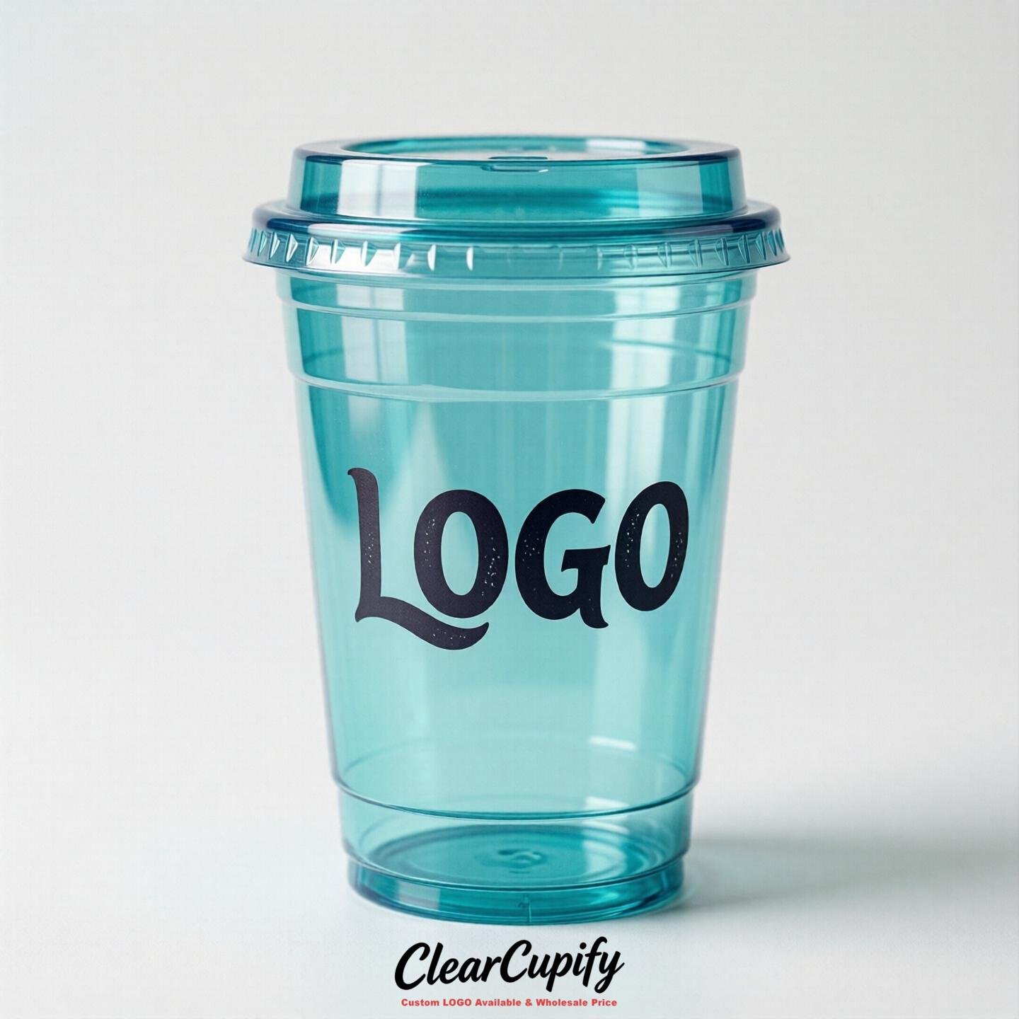 Turquoise Clear Plastic Cups with Custom Logo 12oz / 16oz / 20oz / 24oz / 32oz
