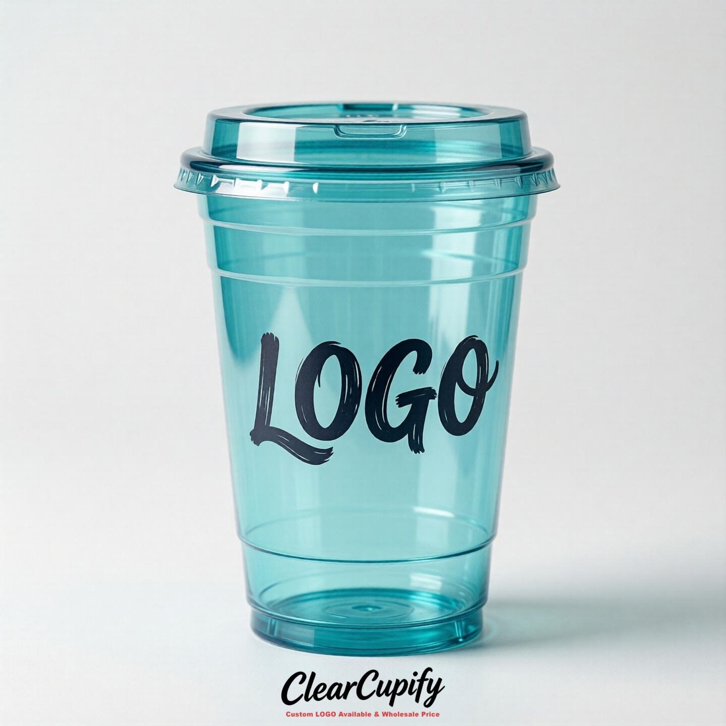 Turquoise Clear Plastic Cups with Custom Logo 12oz / 16oz / 20oz / 24oz / 32oz