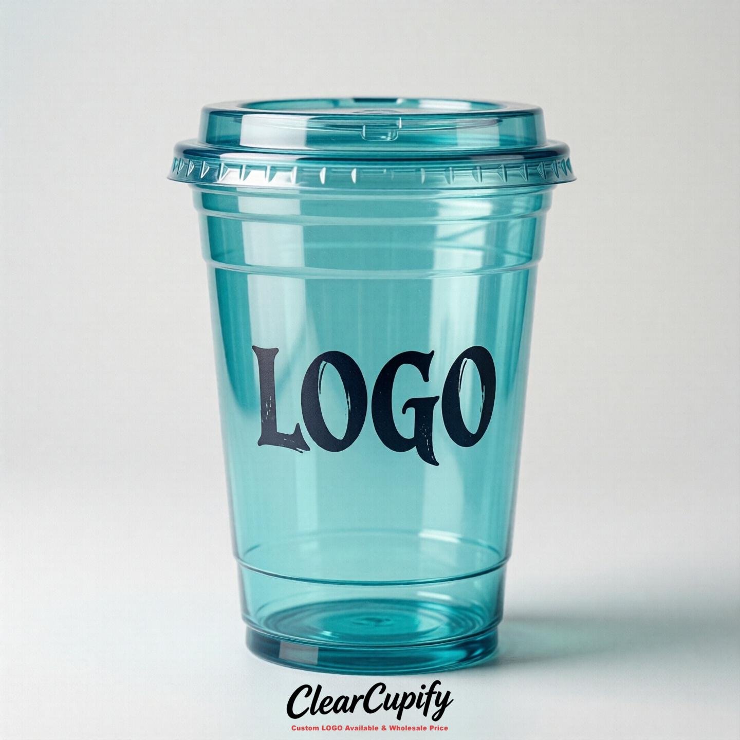 Turquoise Clear Plastic Cups with Custom Logo 12oz / 16oz / 20oz / 24oz / 32oz