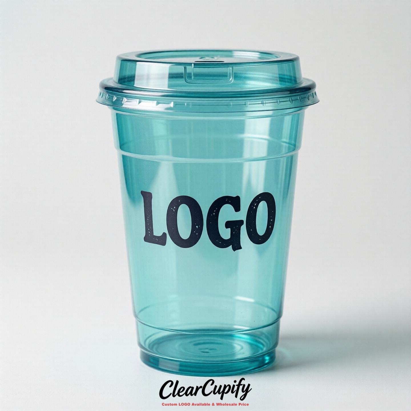 Turquoise Clear Plastic Cups with Custom Logo 12oz / 16oz / 20oz / 24oz / 32oz