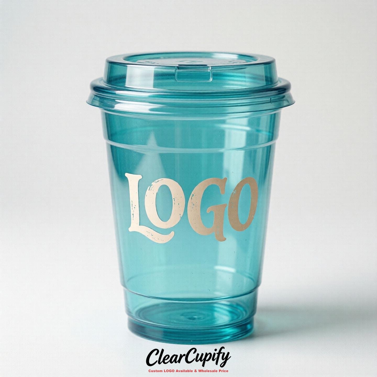 Turquoise Clear Plastic Cups with Custom Logo 12oz / 16oz / 20oz / 24oz / 32oz