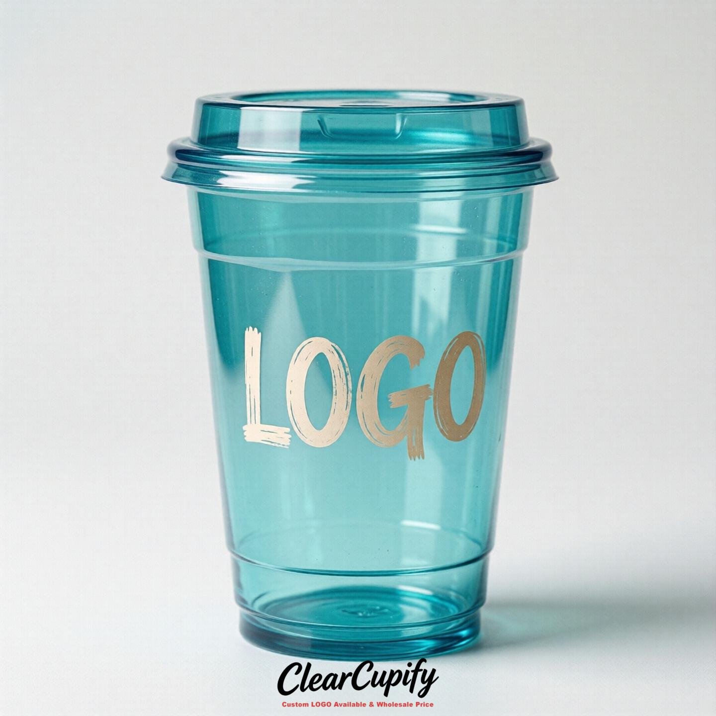 Turquoise Clear Plastic Cups with Custom Logo 12oz / 16oz / 20oz / 24oz / 32oz
