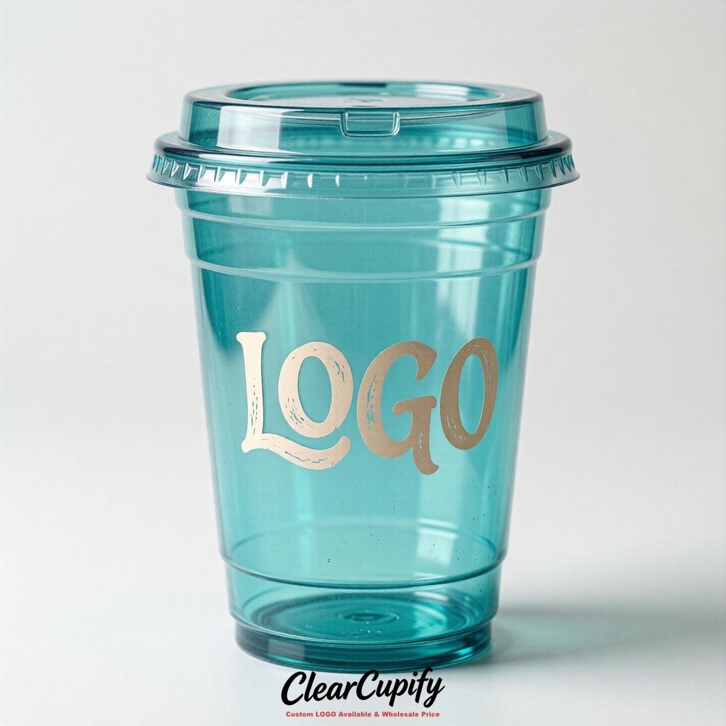 Turquoise Clear Plastic Cups with Custom Logo 12oz / 16oz / 20oz / 24oz / 32oz