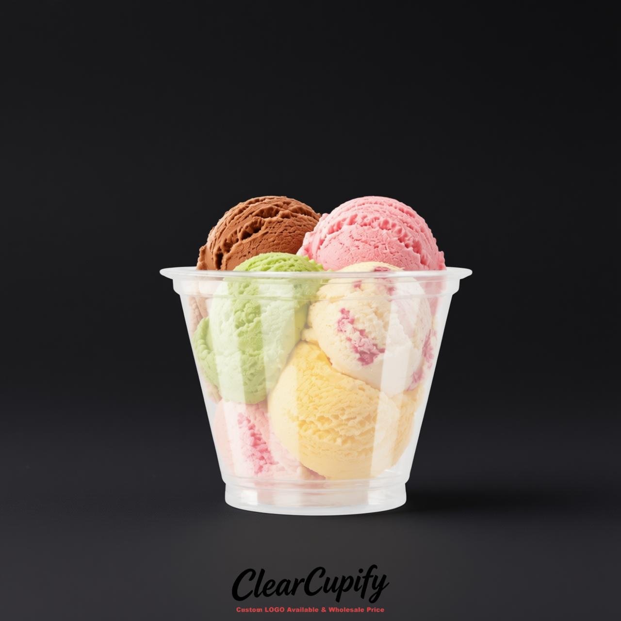 White Clear Plastic Ice Cream Cups Wholesale with Custom Logo