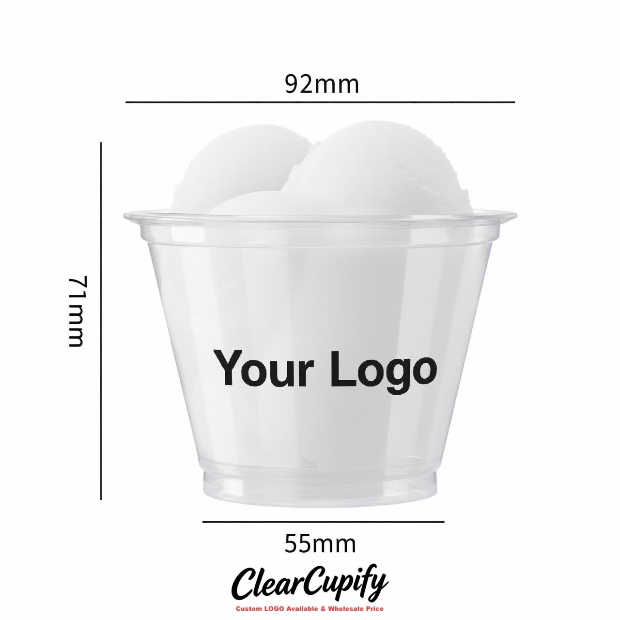 White Clear Plastic Ice Cream Cups Wholesale with Custom Logo