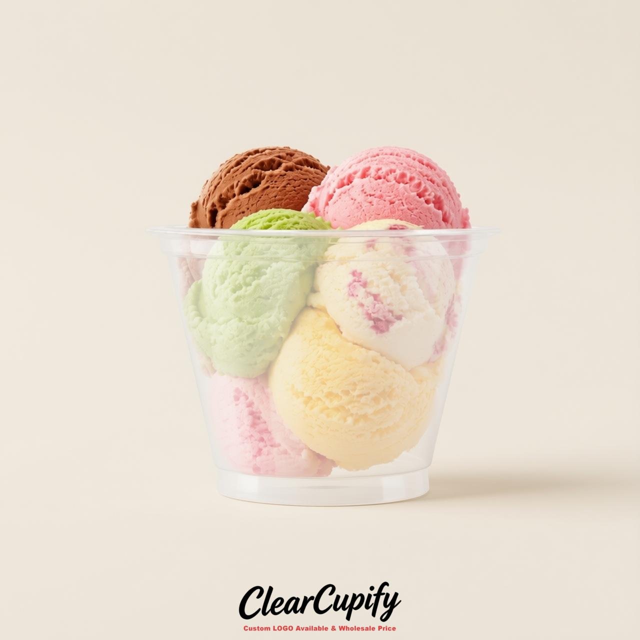 White Clear Plastic Ice Cream Cups Wholesale with Custom Logo