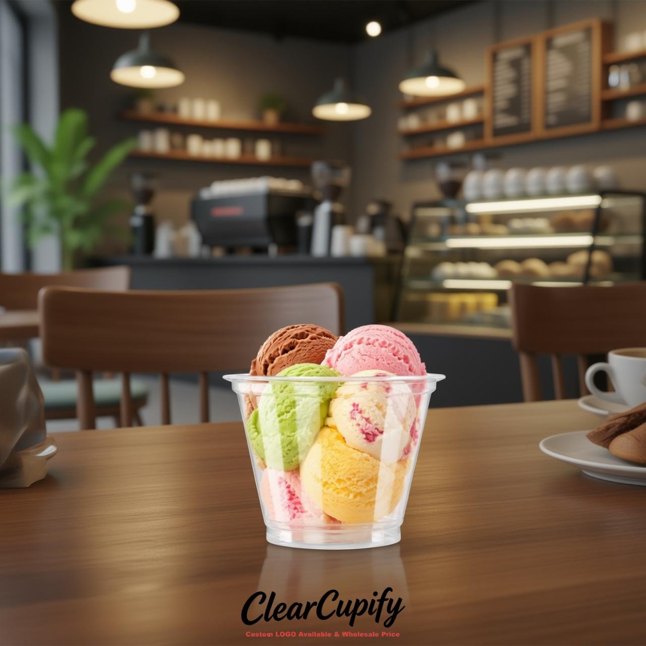 White Clear Plastic Ice Cream Cups Wholesale with Custom Logo