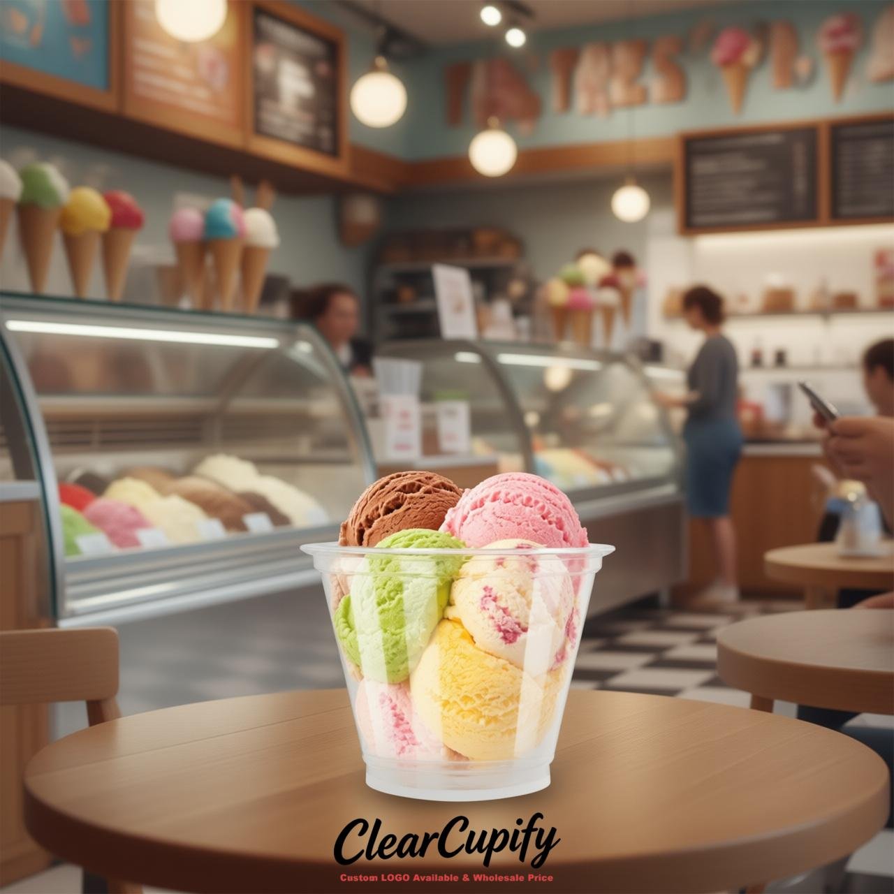 White Clear Plastic Ice Cream Cups Wholesale with Custom Logo