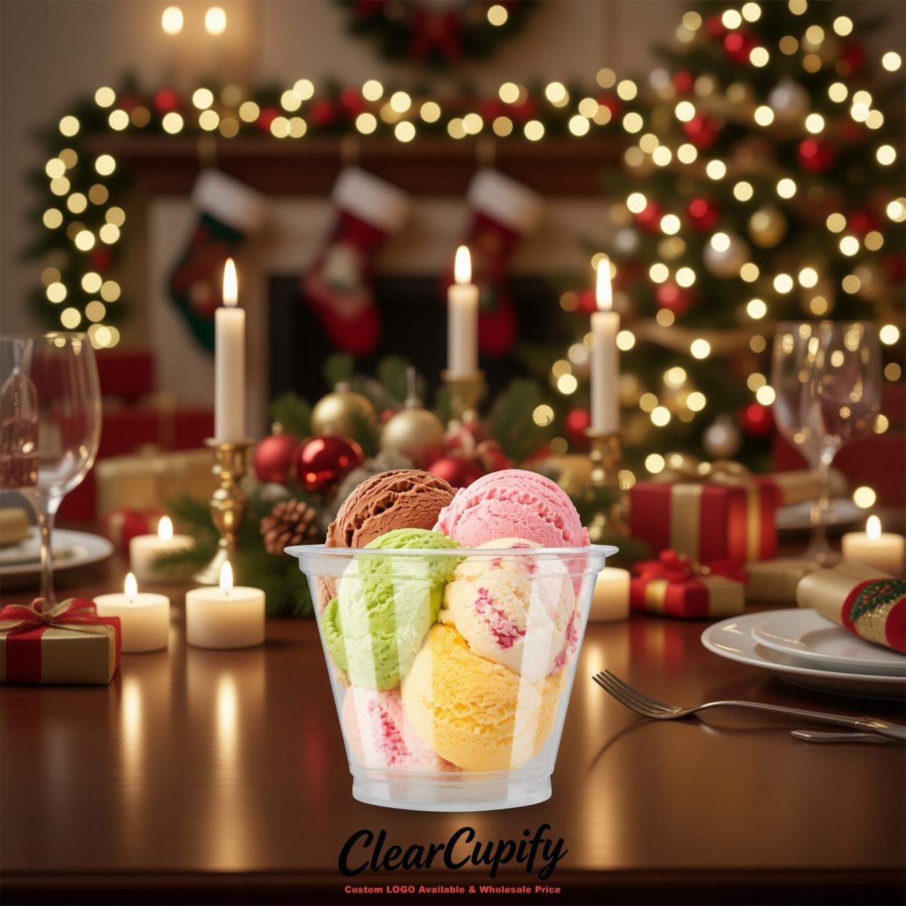 White Clear Plastic Ice Cream Cups Wholesale with Custom Logo