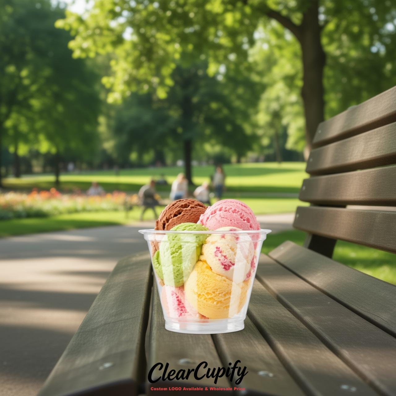 White Clear Plastic Ice Cream Cups Wholesale with Custom Logo