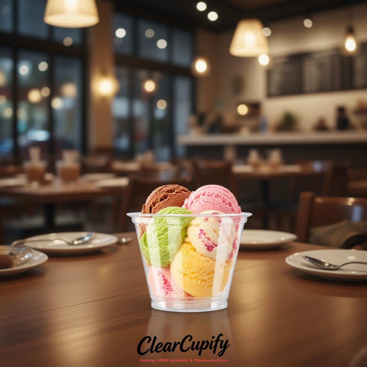 White Clear Plastic Ice Cream Cups Wholesale with Custom Logo