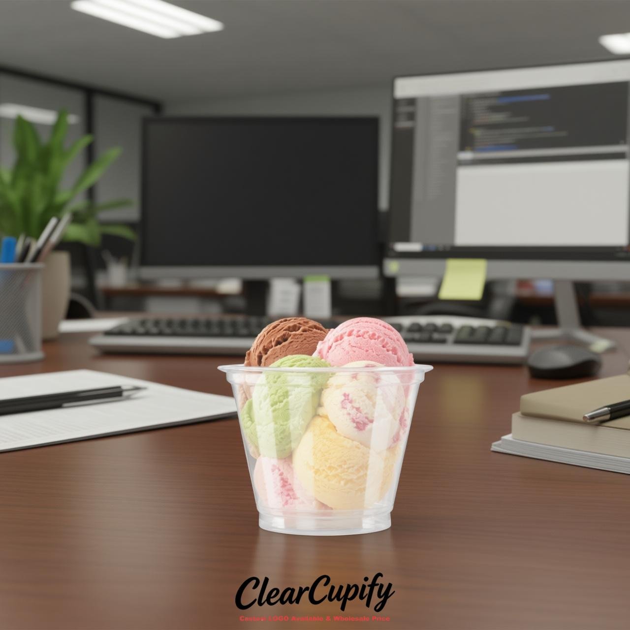 White Clear Plastic Ice Cream Cups Wholesale with Custom Logo