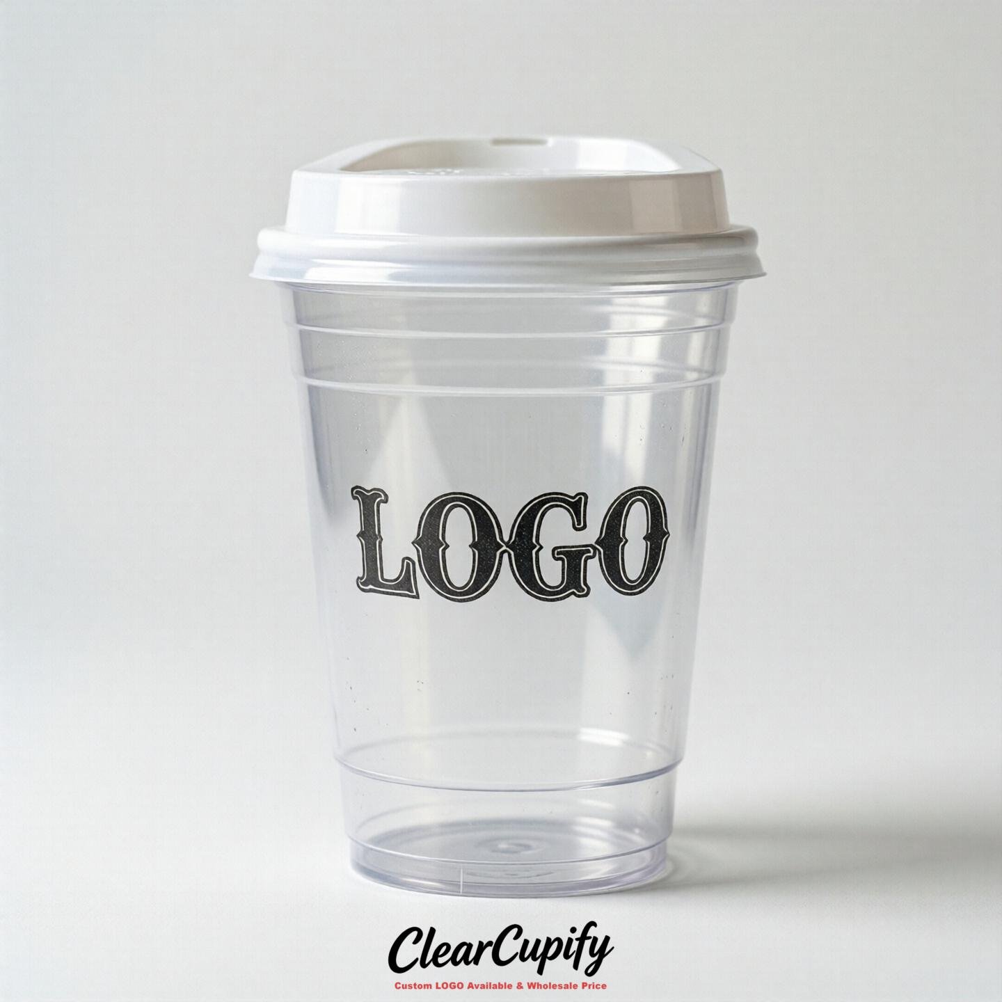 White Clear Plastic Cups with Custom Logo 12oz / 16oz / 20oz / 24oz / 32oz