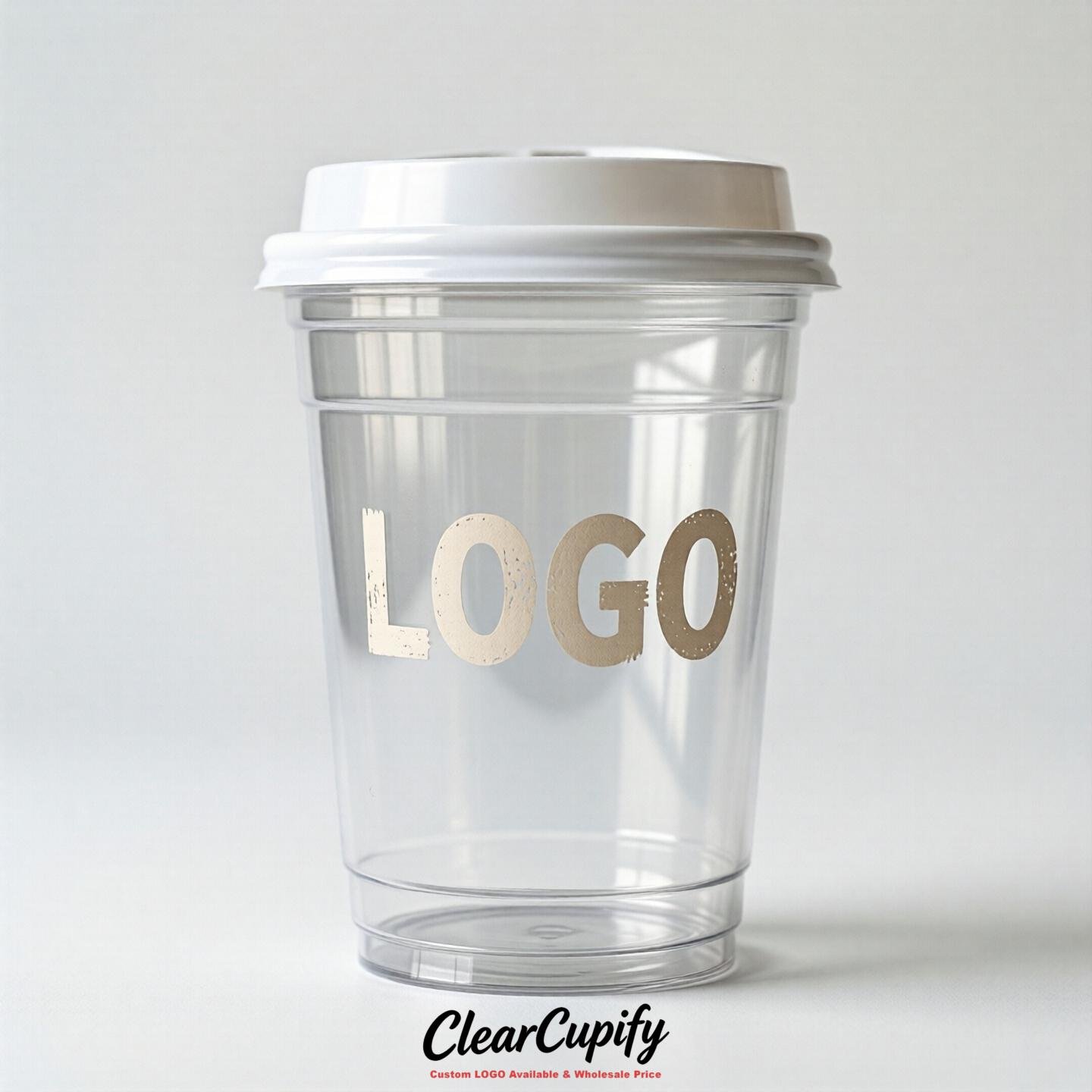 White Clear Plastic Cups with Custom Logo 12oz / 16oz / 20oz / 24oz / 32oz