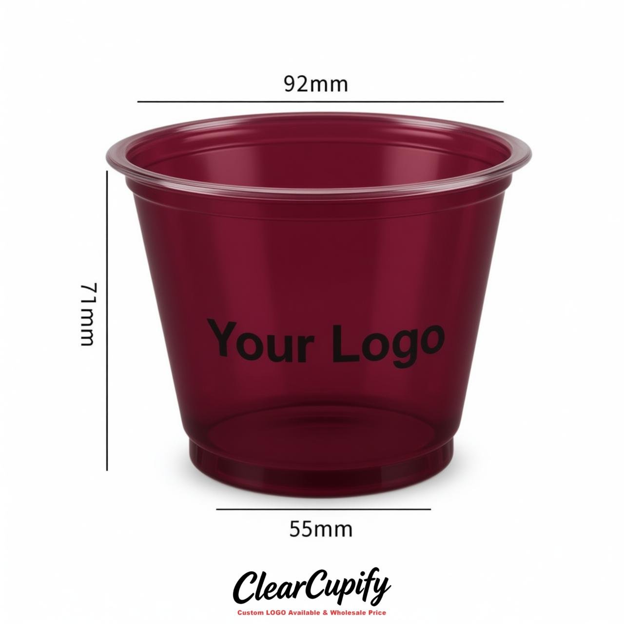 Wine Red Clear Plastic Ice Cream Cups Wholesale with Custom Logo