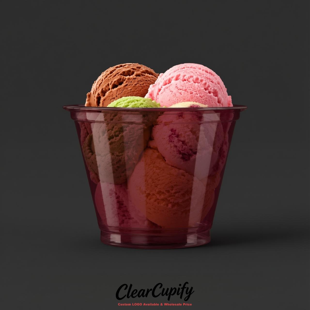 Wine Red Clear Plastic Ice Cream Cups Wholesale with Custom Logo
