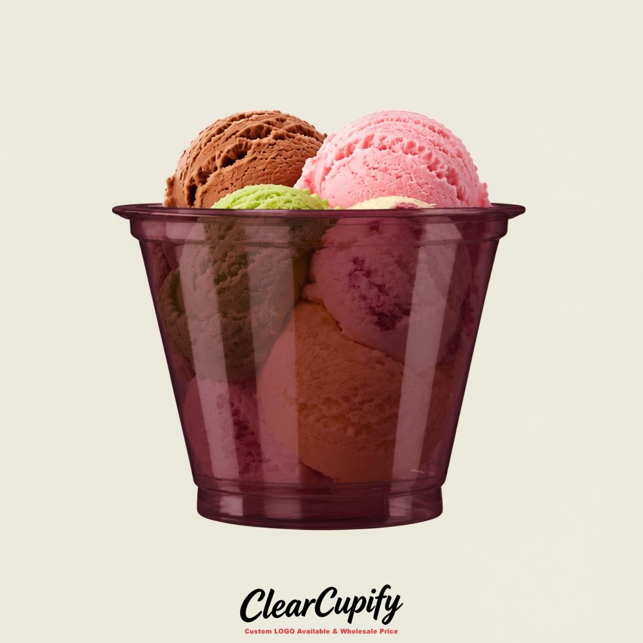 Wine Red Clear Plastic Ice Cream Cups Wholesale with Custom Logo