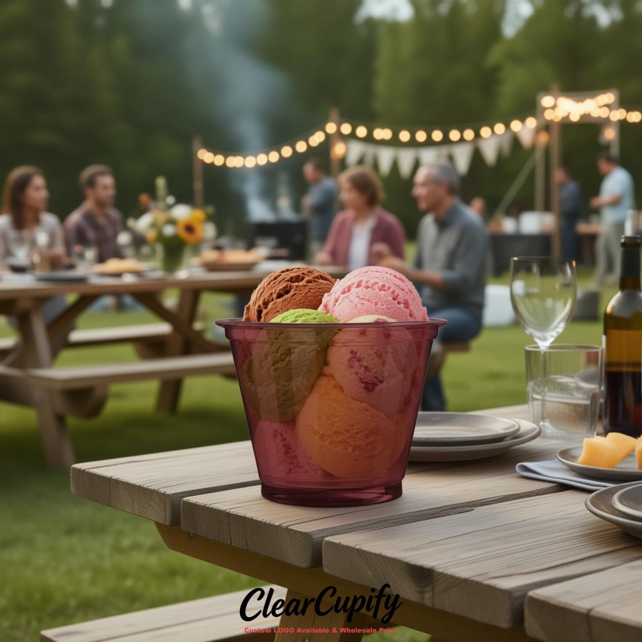 Wine Red Clear Plastic Ice Cream Cups Wholesale with Custom Logo