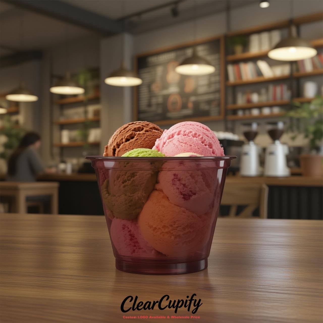 Wine Red Clear Plastic Ice Cream Cups Wholesale with Custom Logo