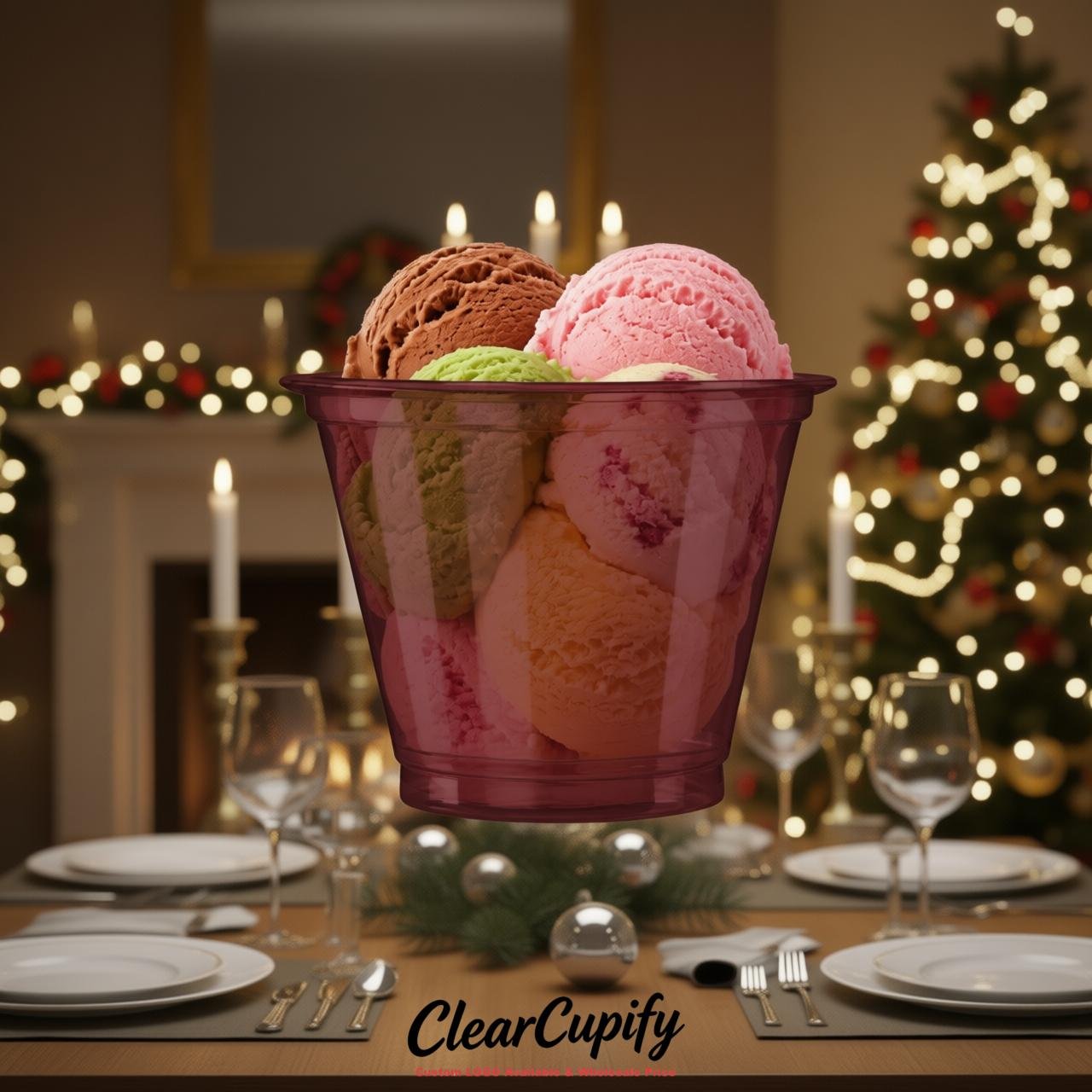 Wine Red Clear Plastic Ice Cream Cups Wholesale with Custom Logo