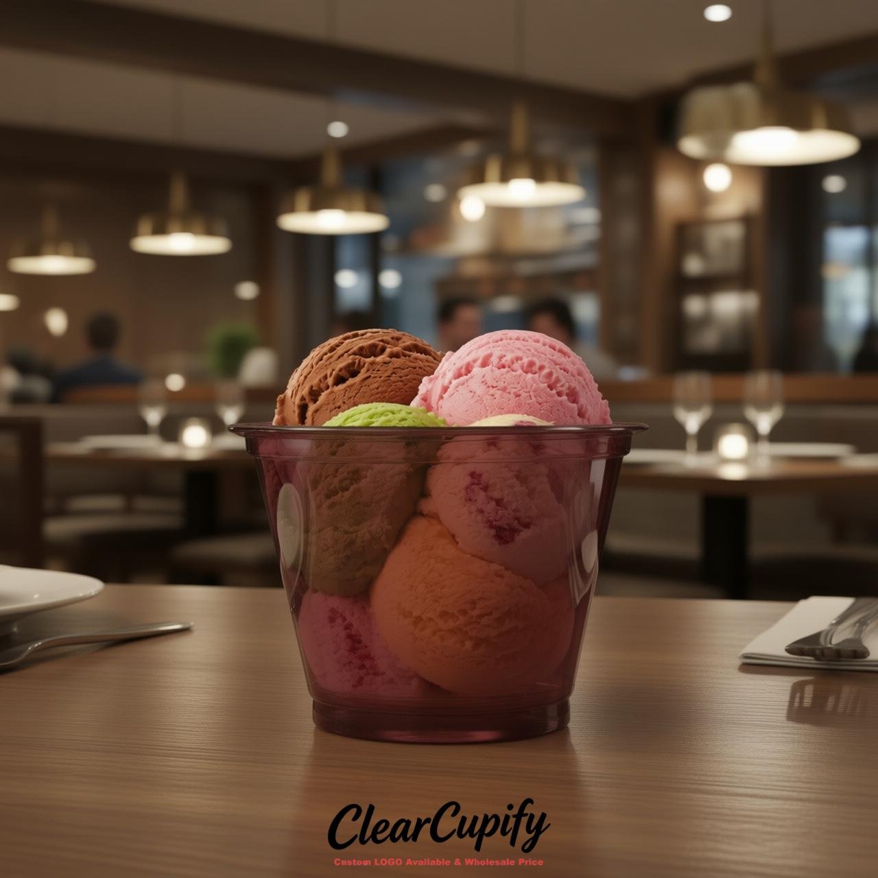 Wine Red Clear Plastic Ice Cream Cups Wholesale with Custom Logo