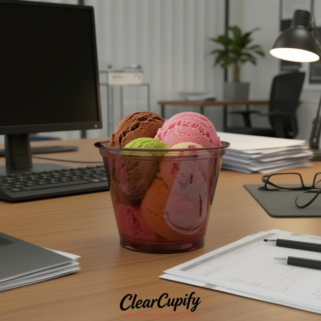 Wine Red Clear Plastic Ice Cream Cups Wholesale with Custom Logo