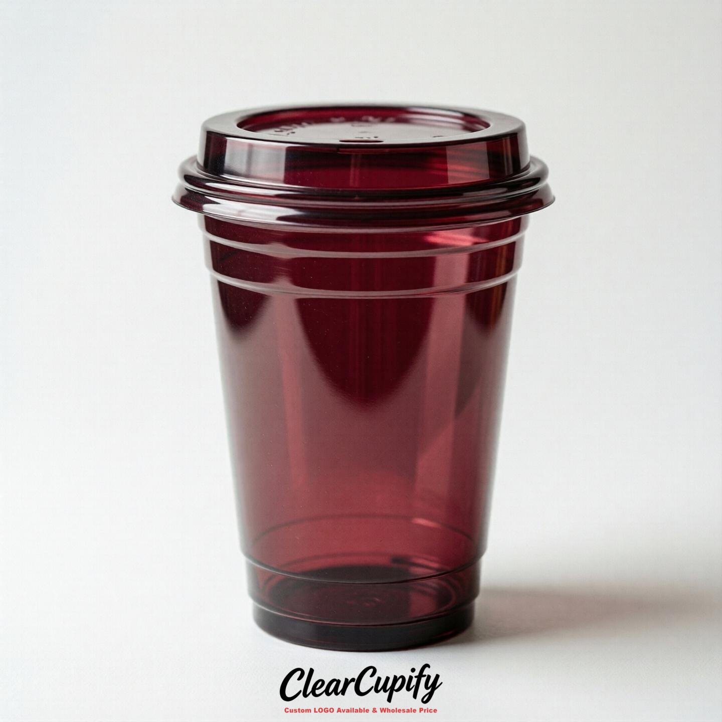 Blank Translucent Wine Red Clear Plastic Cups with Lids - Choice of PET/PP/PLA
