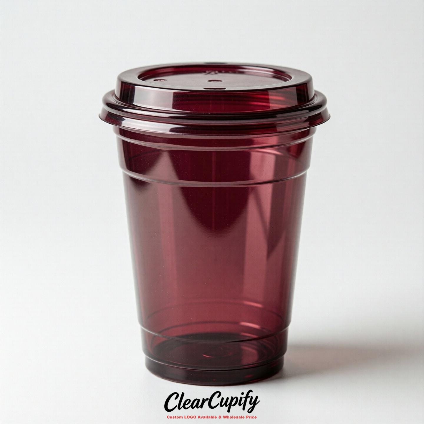 Blank Translucent Wine Red Clear Plastic Cups with Lids - Choice of PET/PP/PLA