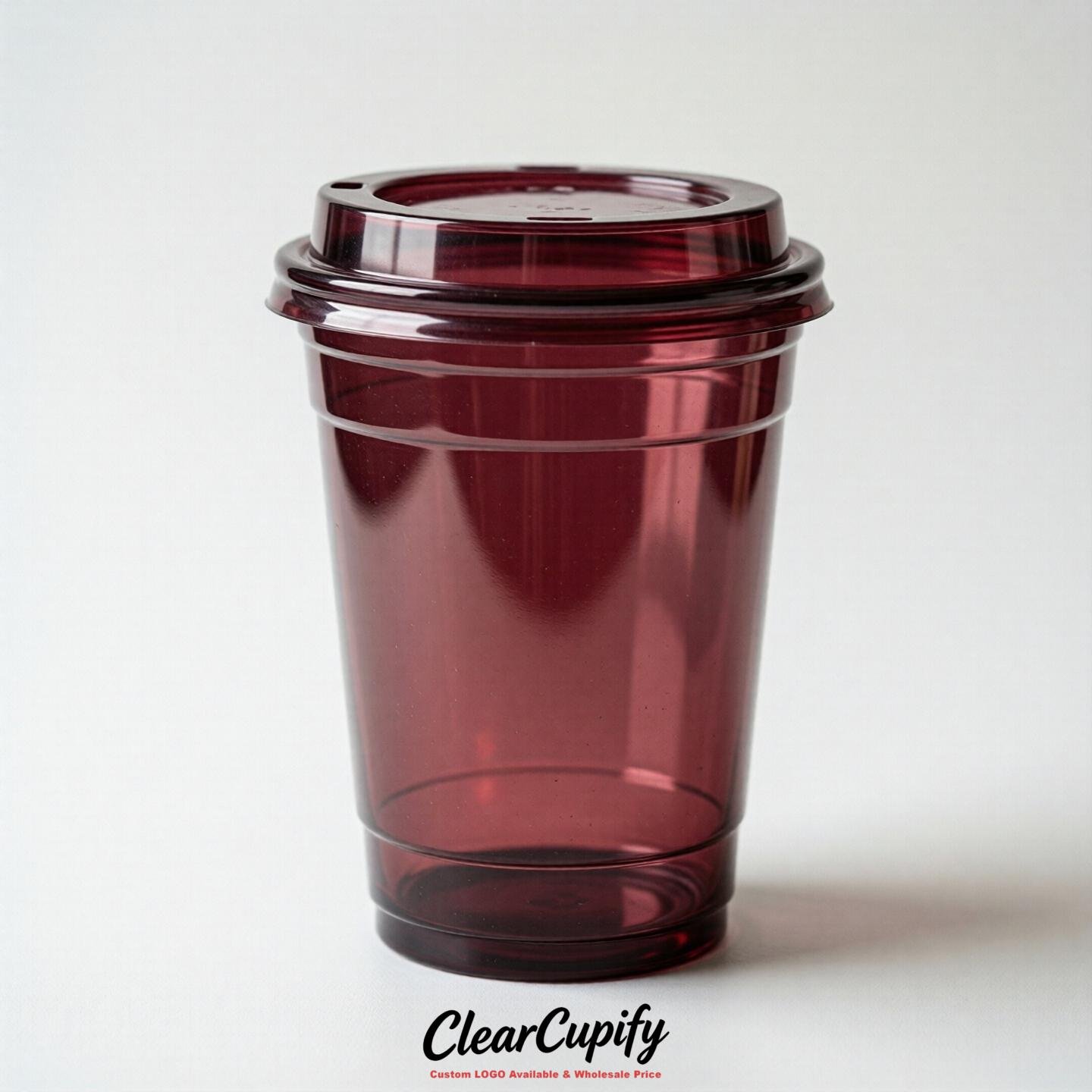 Blank Translucent Wine Red Clear Plastic Cups with Lids - Choice of PET/PP/PLA