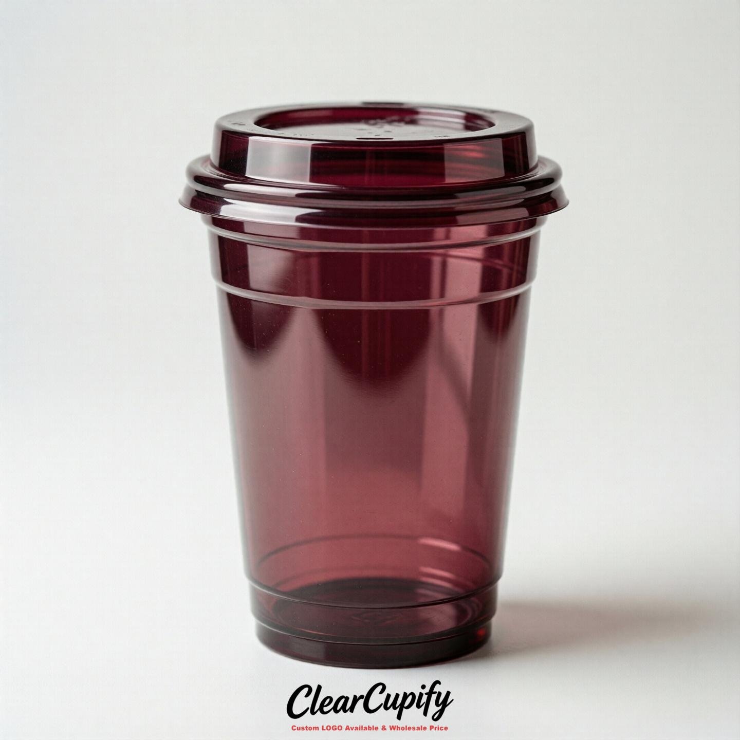 Blank Translucent Wine Red Clear Plastic Cups with Lids - Choice of PET/PP/PLA