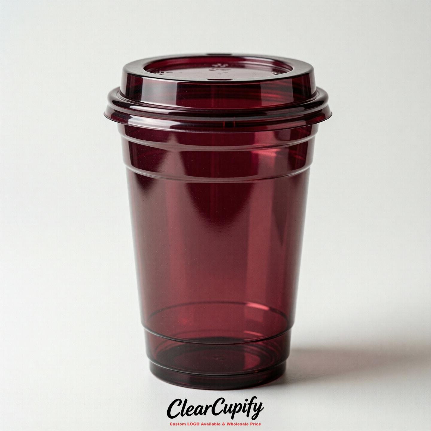 Blank Translucent Wine Red Clear Plastic Cups with Lids - Choice of PET/PP/PLA