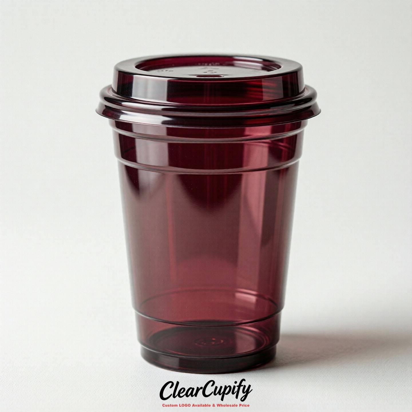 Blank Translucent Wine Red Clear Plastic Cups with Lids - Choice of PET/PP/PLA