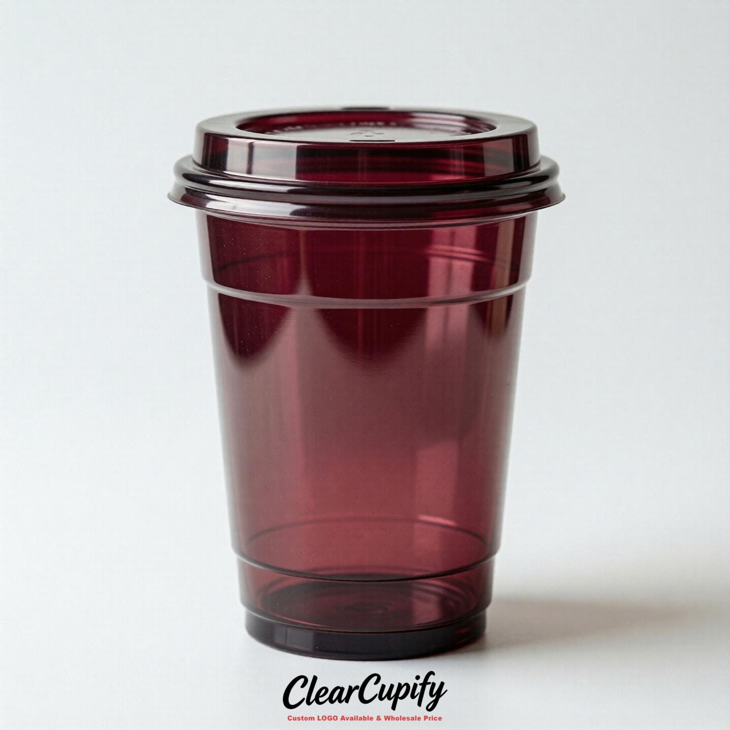 Blank Translucent Wine Red Clear Plastic Cups with Lids - Choice of PET/PP/PLA