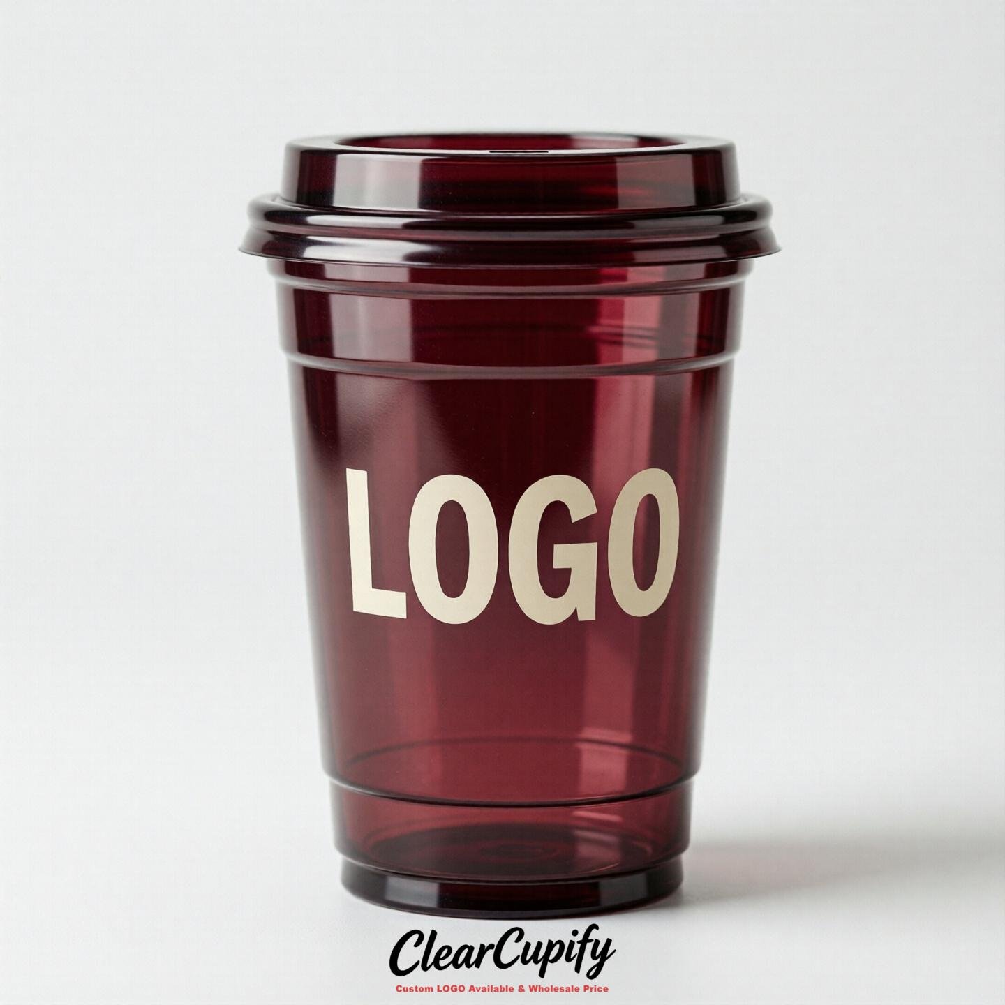 Wine Red Clear Plastic Cups with Custom Logo 12oz / 16oz / 20oz / 24oz / 32oz