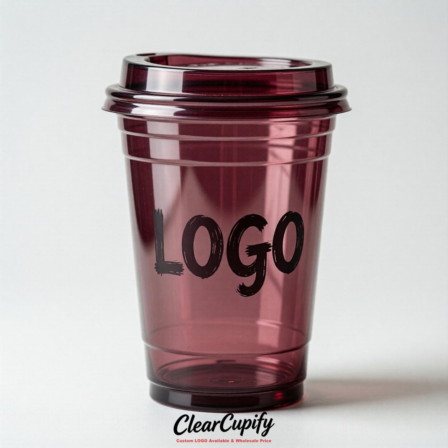 Wine Red Clear Plastic Cups with Custom Logo 12oz / 16oz / 20oz / 24oz / 32oz