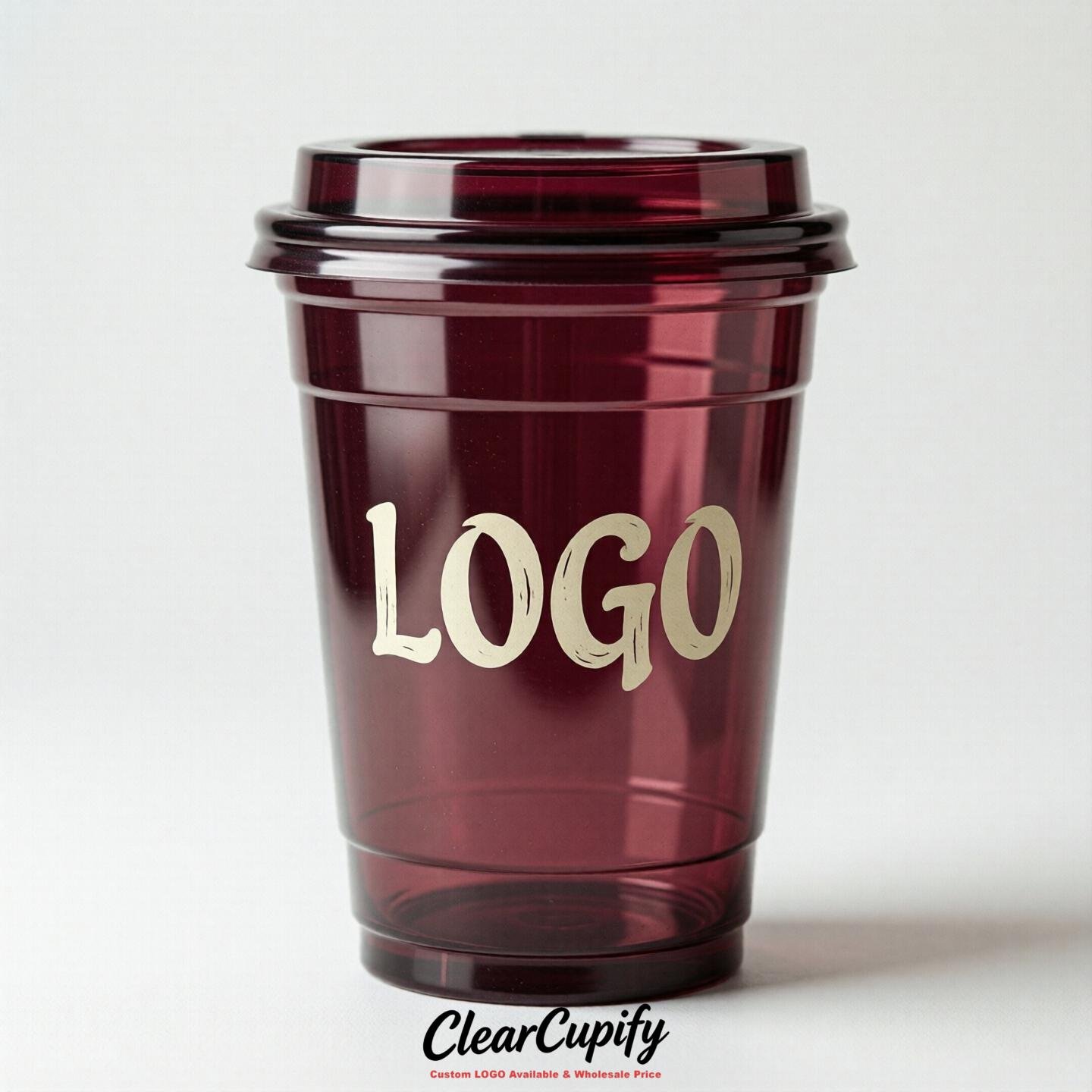 Wine Red Clear Plastic Cups with Custom Logo 12oz / 16oz / 20oz / 24oz / 32oz