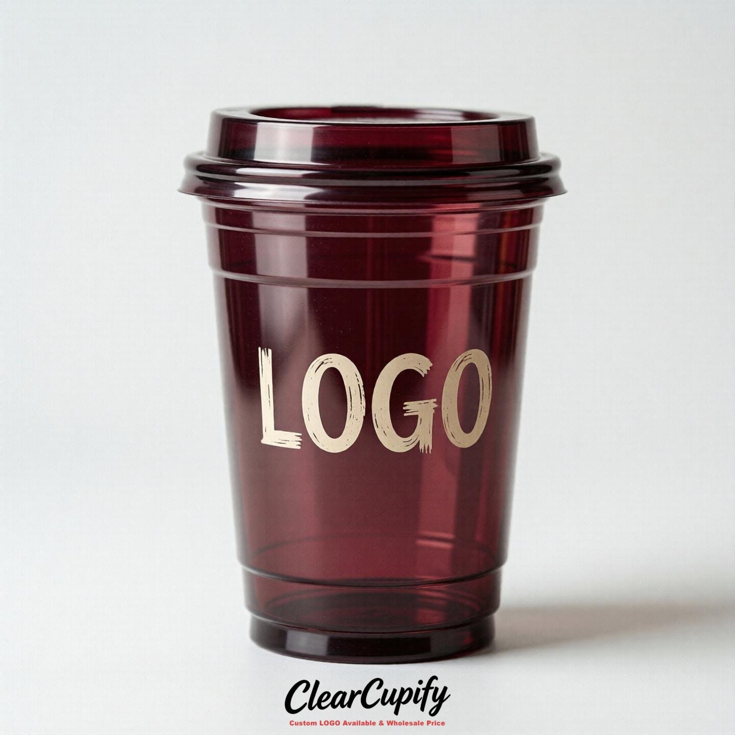 Wine Red Clear Plastic Cups with Custom Logo 12oz / 16oz / 20oz / 24oz / 32oz