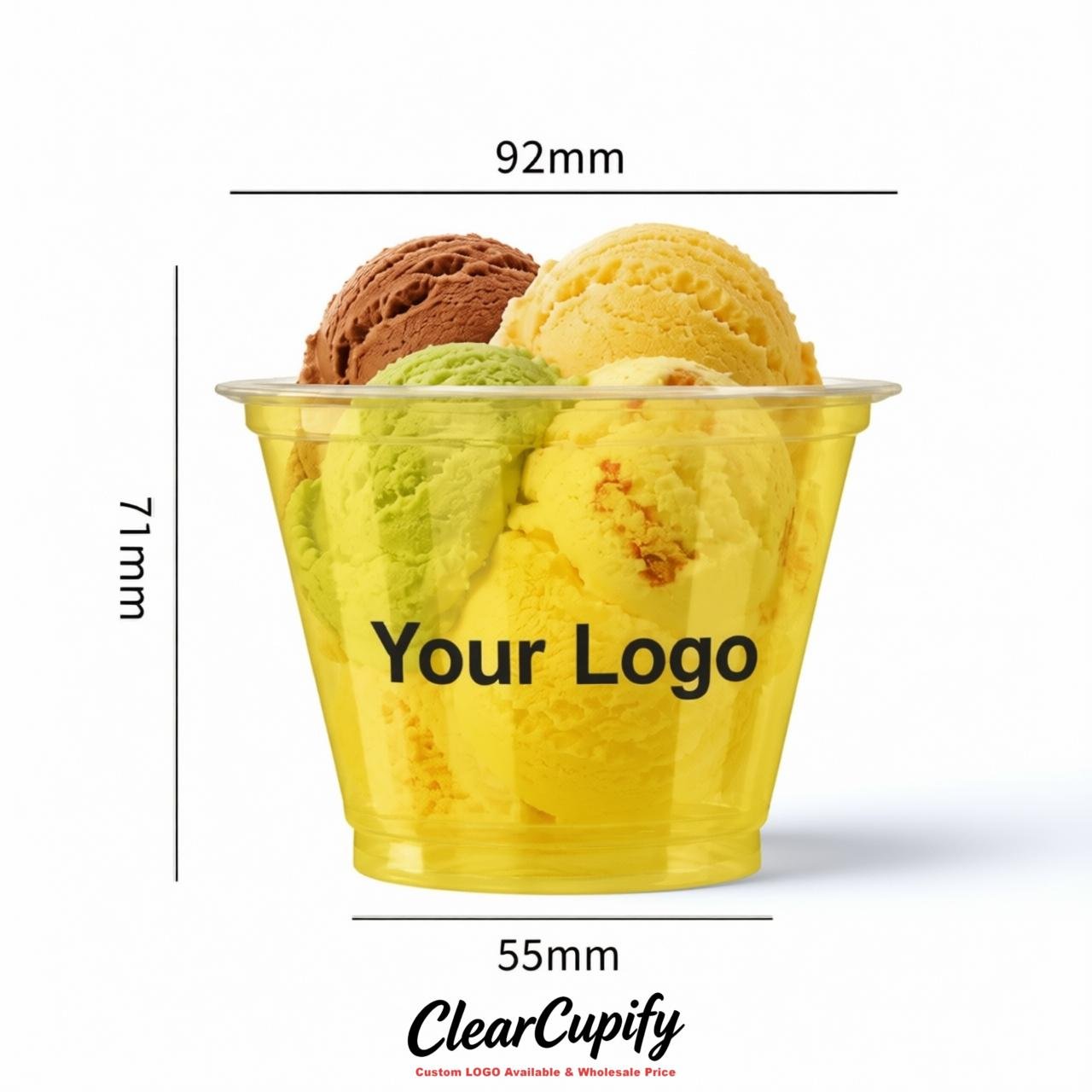 Yellow Clear Plastic Ice Cream Cups Wholesale with Custom Logo