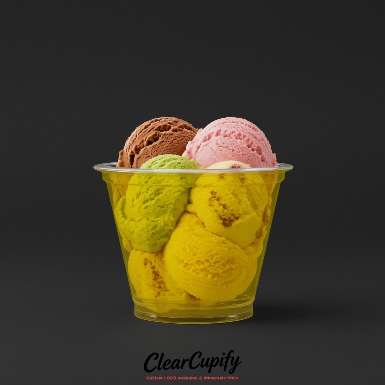 Yellow Clear Plastic Ice Cream Cups Wholesale with Custom Logo