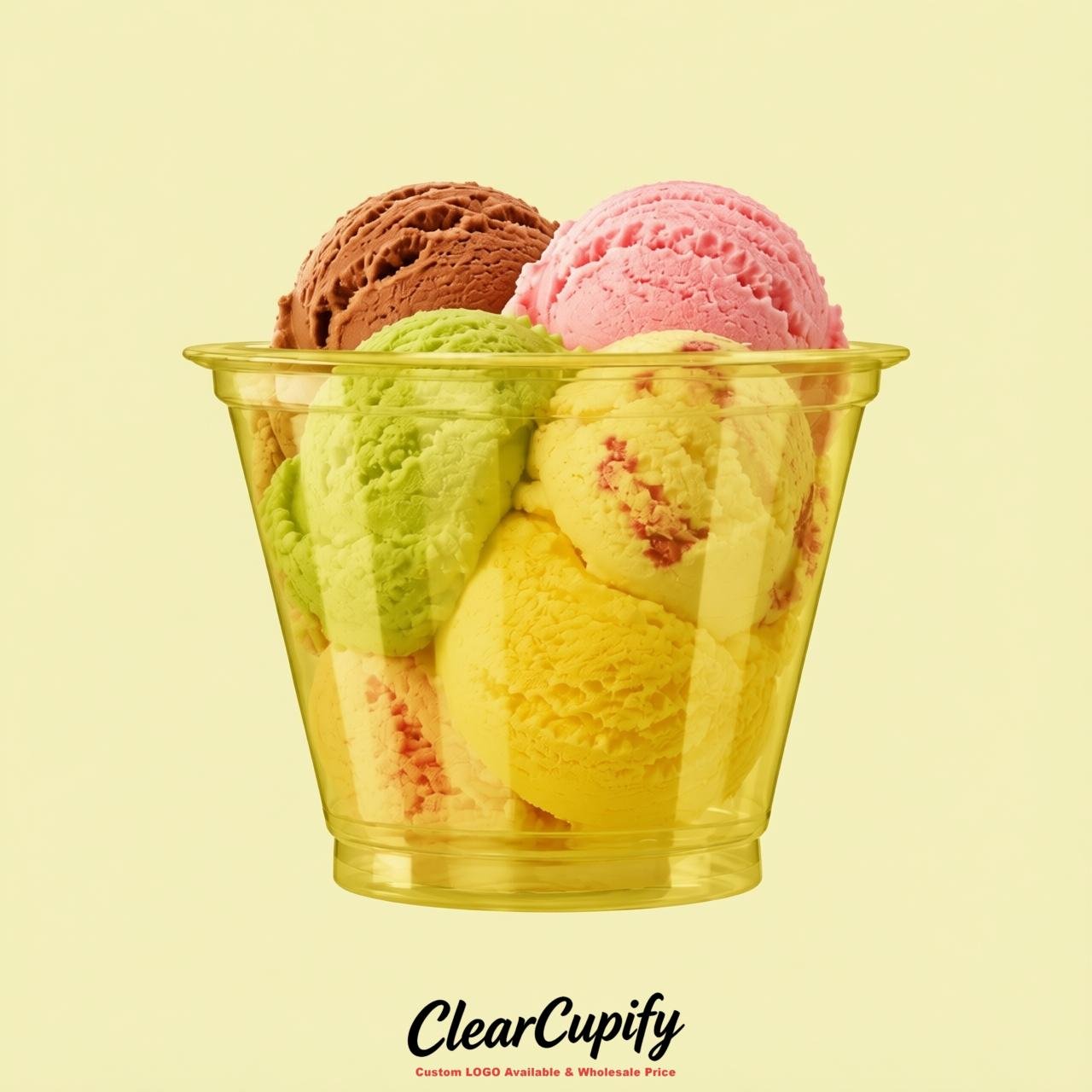 Yellow Clear Plastic Ice Cream Cups Wholesale with Custom Logo