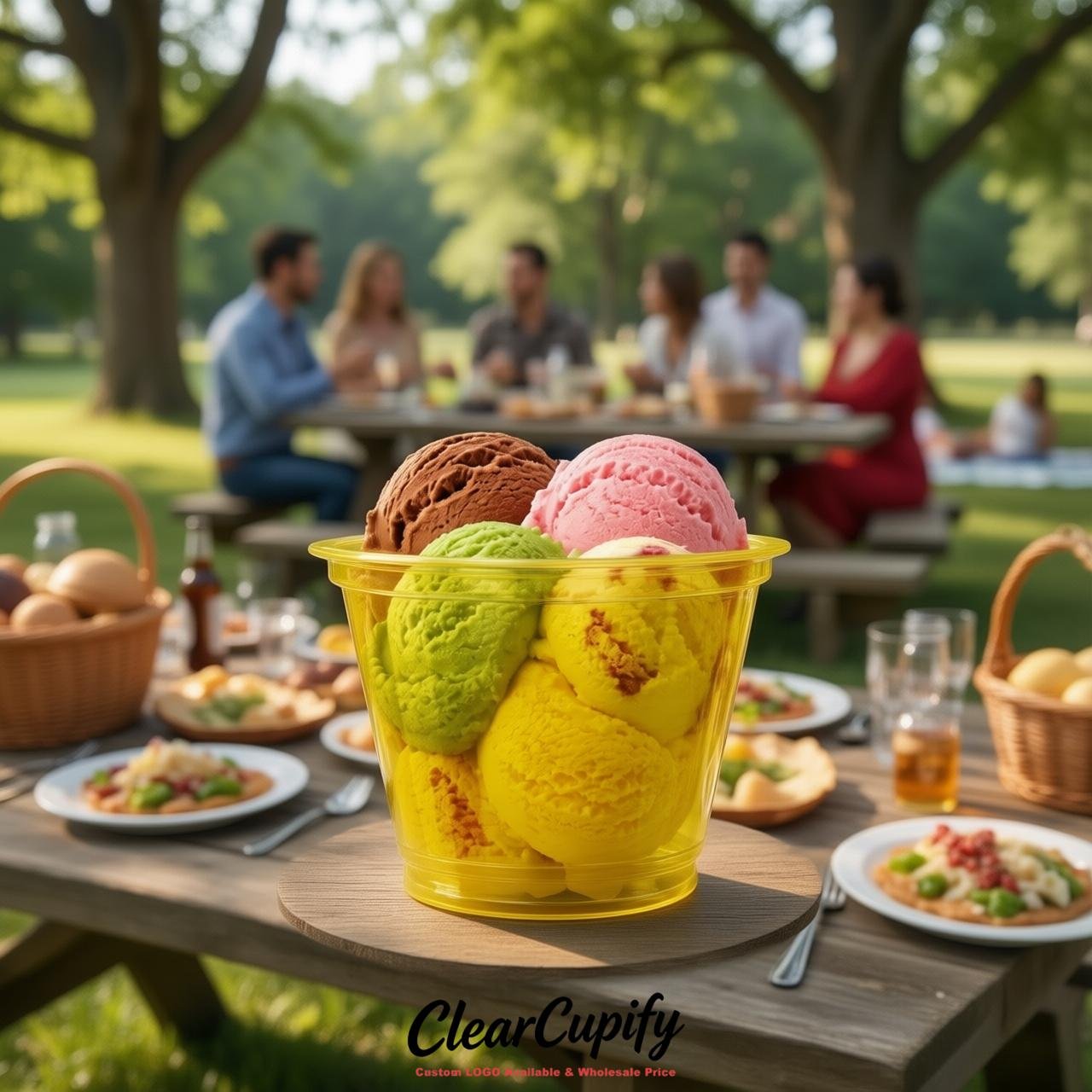 Yellow Clear Plastic Ice Cream Cups Wholesale with Custom Logo