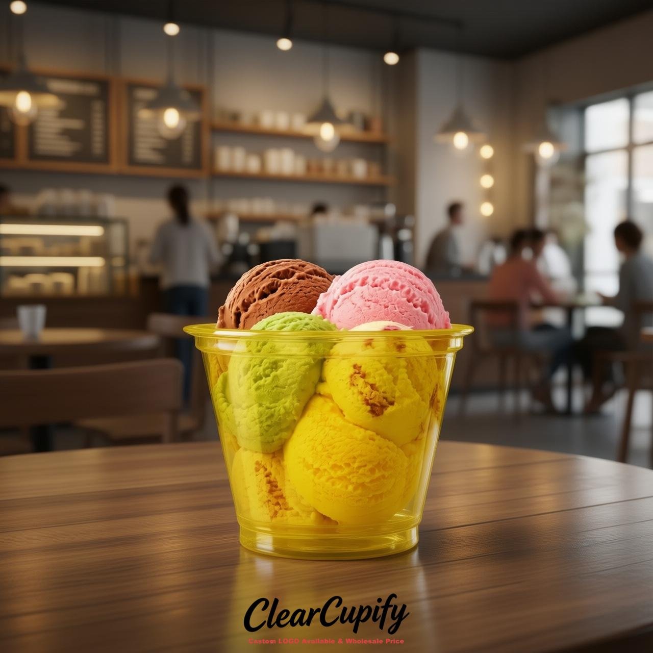 Yellow Clear Plastic Ice Cream Cups Wholesale with Custom Logo