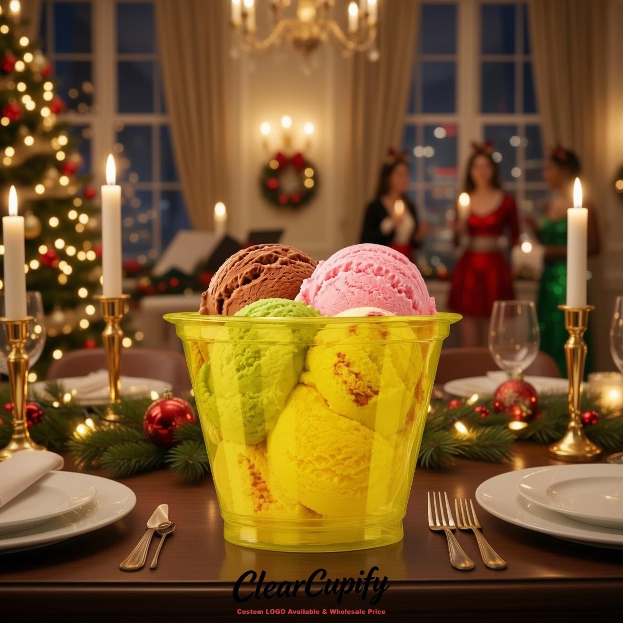 Yellow Clear Plastic Ice Cream Cups Wholesale with Custom Logo