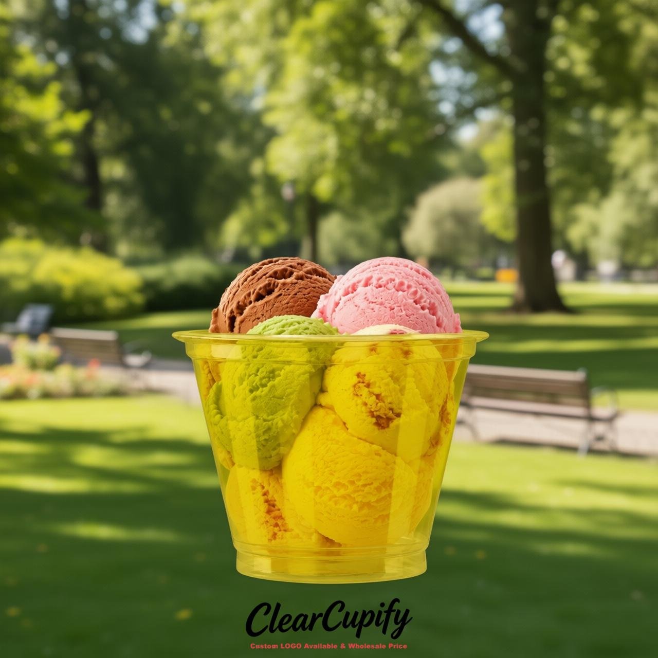 Yellow Clear Plastic Ice Cream Cups Wholesale with Custom Logo